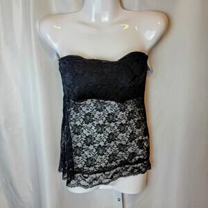 Zenana Outfitters Unconventional Lace Strapless Tube Top Padded Sheer Black M